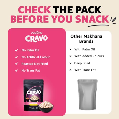 Image of Amazon Brand - Vedaka Cravo Pink Salted Makhana Snack | No Palm Oil | No Artificial Colours | Roasted, Not Fried | Source of Protein | 75g