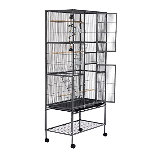 Bird Cage 70-Inch Wrought Iron Birdcage - Flight House With Casters & Bird Feeder & Rolling Stand & Seed Catcher, Heavy-Duty Large Pet House For Parrot Parakeet Cockatiel Cockatoo Macaw Finches, Black #TOP3