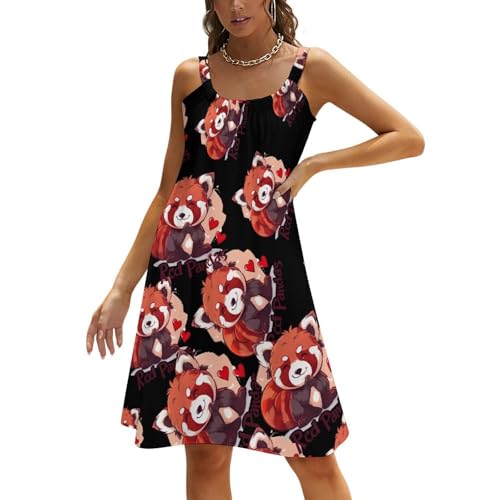 Zoo Red Panda Lover Women's Slip Dress Casual Swing Tank Dress Beach Sundress T Shirt Short Dresses M