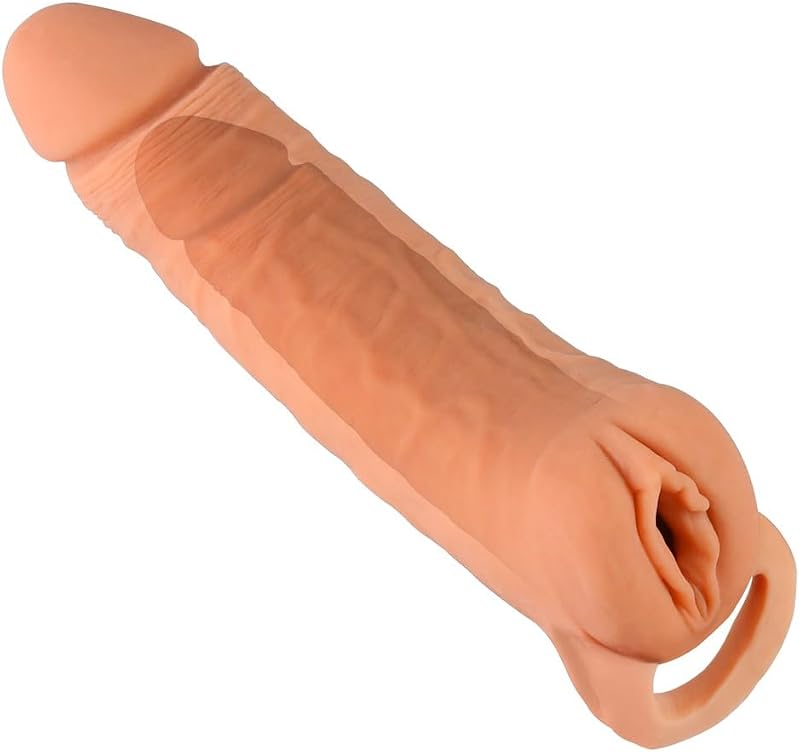 Extensor de pene con anillo para el pene, masturbador masculino, juguetes sexuales, manga para el pene, coño de bolsillo realista, juguetes para adultos para parejas, hombres y mujeres (carne, 8 pulgadas)