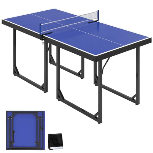 HOMCOM Mesa de Ping-Pong Plegable, 182x91cm, Fácil de Transportar, Azul