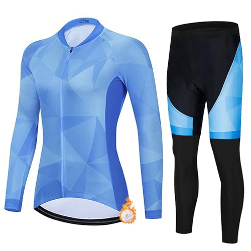 Conjunto Ropa Ciclismo Mujer Maillot Ciclista Invierno,Traje Bici MTB Polar Térmico Chaquetas Ciclo Manga Larga y Pantalones Largos con 19D Gel Acolchado,Completa Bicicleta de BTT Jerseys|4,M