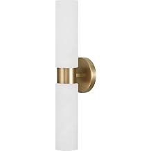 Capital Lighting 651721AD Alyssa Art-Inspired Luxe Faux Alabaster Glass Cylinder Wall Sconce Vanity Bar Light, 2-Light 200 Total Watts, 21" H x 5" W, Aged Brass