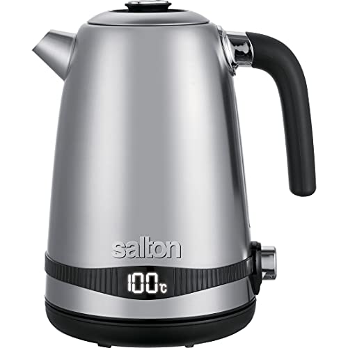 Salton Cordless Electric Stainless-Steel Kettle | 1.7 L | Dial Variable Temperature Control & Digital Display | 3-Level Safety System | 1100 Watts | Automatic Shut-Off | 100% Canadian-owned & operated by Salton - Used condition - CA$35.80
