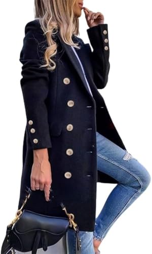 Suncadmious Donna Autunno Inverno Cappotti di Lana Doppio Petto Midi