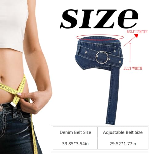 Urieo Retro Denim Corset Belt Black Buckle Wrap Waist Cinch Belts Wide Vintage Dress Dresses Waspie Belt Waistband for Women4