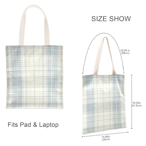 Light Blue Plaid Pattern Canvas Totes Bulk with handles Tote Bag With Pockets Reusable Grocery Bags for Travel Bolsa de lona3