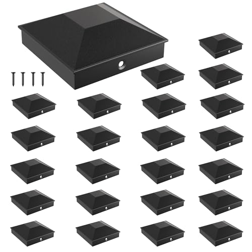 HILLMASTER 4X4 Post Caps for 3.5inx3.5in Wood Fence Post, Water-Proof UV-Proof Weather-Proof Durable PP Plastic Decking Post Top Cap Cover with Mounting Screws, Black, 24Pcs