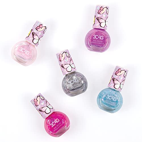 Three Cheers For Girls Butterfly Nail Polish Set For Girls - Non-Toxic Nail Polish For Kids, Tweens & Teens - Includes 5 Shimmery Polishes With Butterfly Glitter - Girls Nail Polish Kit For Kids 8-12 #TOP2