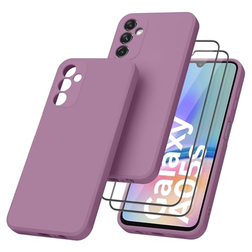 Vancle Coque pour Samsung Galaxy A05s avec 2 Pièces Protecteur D'écran en Verre Trempé, Étui de Protection en Silicone avec Doublure en Fibre, Anti-Rayures sans Bulles (Rose Violet)