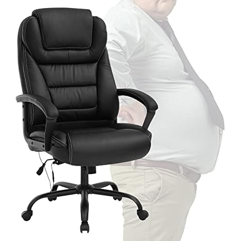 Executive Office Chair -500lbs Big and Tall Office Chair PU Leather Computer Chair with Spring Cushion, Armrest & Lumbar Support Ergonomic Desk Chair for Heavy People Men Swivel Task Chair, Black Cover