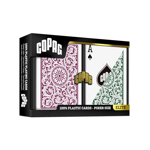 Copag 1546 Design 100% Plastic Playing Cards, Poker Size (Standard) Green/Burgundy (Regular Index, 1 Set)
