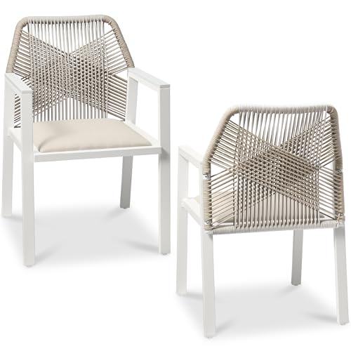 White Metal Outdoor Dining Chairs: Stylish, Durable Seating for Any Patio 8 Best Choice Products Outdoor Dining Arm Chair Set of 2, Aluminum Frame with Armrest, All-Weather Woven Rope Chair Design - White/Alpine