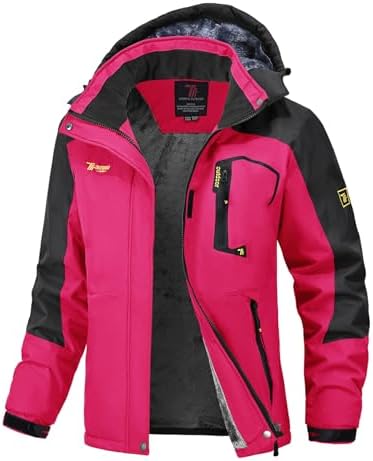 donhobo Damen Jacken Fleecejacke Winterjacke Wasserdicht Atmungsaktiv Verdickt Warm Winddicht Softshelljacke Outdoor Funktionsjacke mit Abnehmbare Kapuzen