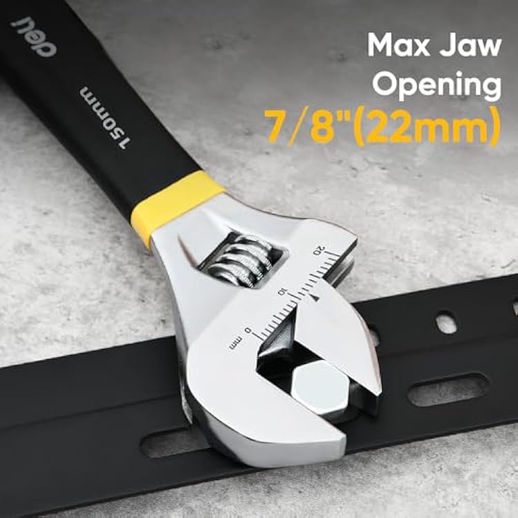 deli 6 Adjustable Wrench Heavy-Duty Chrome Anti-Slip Grip, Smooth-Jaw, Cr-V Steel, Wide Opening for Plumbing & DIY