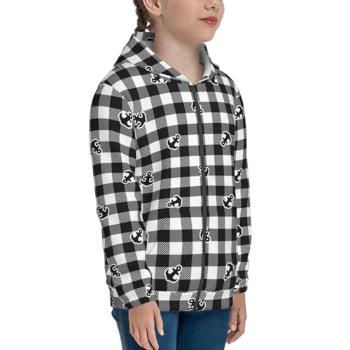 Anchor Black Tartan Plaid Kids Pullover Hoodies Boys Zip Up Sweatshirts Girls Athletic Clothes with Pocket4