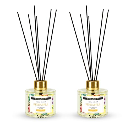Image of Soul & Scents Pineapple Reed Diffuser Set - 120ml with Free 6 Fiber Reed Sticks Each | Toxin Free & Stress Relief | Long Lasting | Smoke Less Room Freshener for Home, Bedroom & Office | Pack of 2