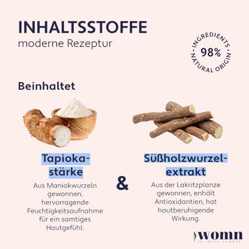 womn Dry & Fresh Liquid Powder 50 ml – Flüssiger, talkumfreier Körperpuder für den Intimbereich wie Leiste und unter den Brüsten – Absorbiert Schweiß und beugt Wundscheuern sowie Gerüchen vor