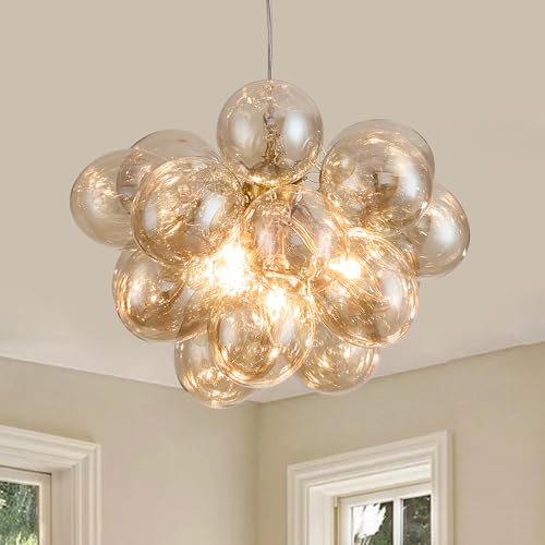 Surpars House Cognac Bubble Ball Chandelier, Modern Glass Ceiling Light,