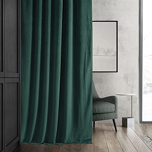 HPD Half Price Drapes Signature Velvet Thermal Blackout Curtains for Living Room 84 Inch Long (1 Panel) Rod Pocket Insulated Blackout Curtains for Bedroom Window Curtains, 50W x 84L, Blackforest Green