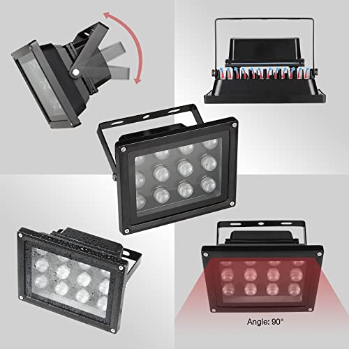 Univivi Infrared Illuminator, 850nm 12 LEDs 90 Degree Wide Angle IR Illuminator for Night Vision, Waterproof LED Infrared Light for CCTV Security Camera, with Power Adapter, Black - Thumbnail 4