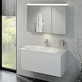 KEUCO Badmöbelset mit Waschtisch und Spiegelschrank, Waschbeckenunterschrank mit Frontauszug, LED Spiegelschrank dimmbar, Badezimmermöbel Set mit Waschbecken, 3 Türen, Breite 100cm Royal Reflex