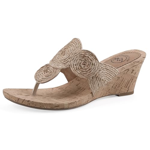 White Mountain Women's Affogato Wedge Sandal, Sand Smooth, 8 M