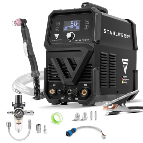 STAHLWERK Cortador de plasma CUT 60 P Digital – 60 A, capacidad de corte hasta 20 mm, Inverter Plasma Cutter con encendido HF Pilot, interfaz THC para control de altura CNC