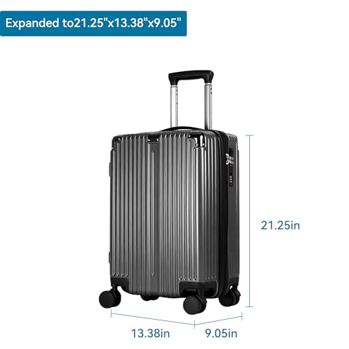Image of 20 Inch Carry On Luggage with Spinner Wheels,PC Expandable Hard Shell Suitcase with USB Port,Lightweight Travel Luggage Airline Approved for Men Women (Iron Gray)