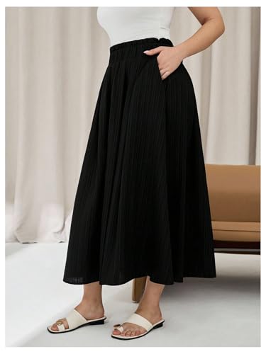SHENHE Women's Plus Size Flowy Long Skirt A Line Elastic High Waist Elegant Skirt with Pockets2