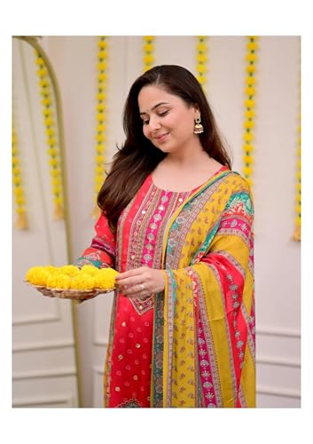 Image of Viscose Muslin womens kurta set with dupatta /womens kurta set with dupatta