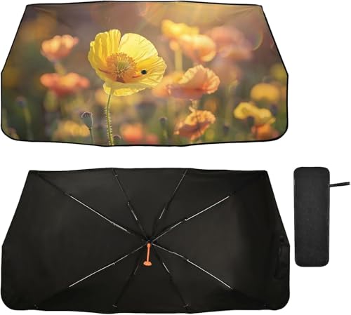 車用サンシェード 傘型 軽自動車 断熱 おしゃれ 遮光 フロントサンシェード キンポウゲ 金鳳花 イェロー 人気 折り畳み式 フロントガラス UVカット