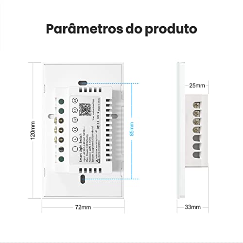 MIUCDA Interruptor Inteligente de Touch Luz Sem Neutra 4x2 RF433MHz Wi-Fi para Smart Life Tuya App T
