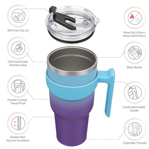 Image of BJPKPK 40 oz Tumbler with Handle & Straw, Insulated Stainless Steel Mug