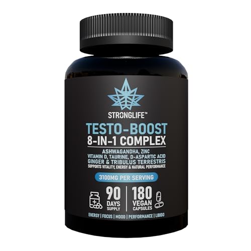 Testosterone Booster Supplement | with D-Aspartic Acid Tribulus Zinc TA Root Extract & Vitamin D3 | 200:1 Extract | 90-Day Supply | Strength Energy & Vitality | 180 Vegan Capsules