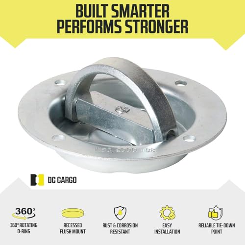 4 Heavy Duty D-Ring Tie-Down Anchor | Extra Large Rotating Recessed-Pan Fitting with D-Ring, Swivels 360 Degrees, WLL 1,666 Pounds | Round Tie-Down D-Ring to Secure Cargo in Semis, Trailers, Flatbeds by DC Cargo Mall - Image 4