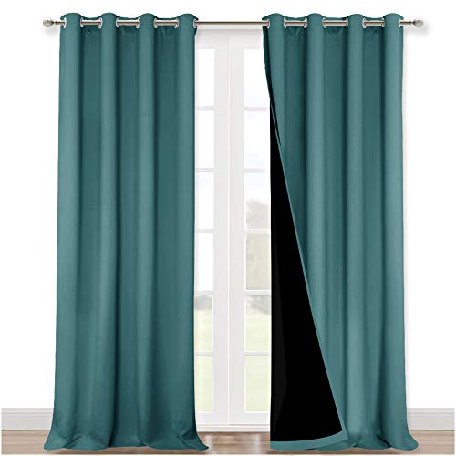 Image of NICETOWN Full Shading Curtains 90 inch Long 2 Panels Set for Windows, Sea Teal, Pack of 2, 52 inch W, Super Heavy-Duty Black Lined Blackout Curtains for Bedroom, Privacy Assured Window Treatment