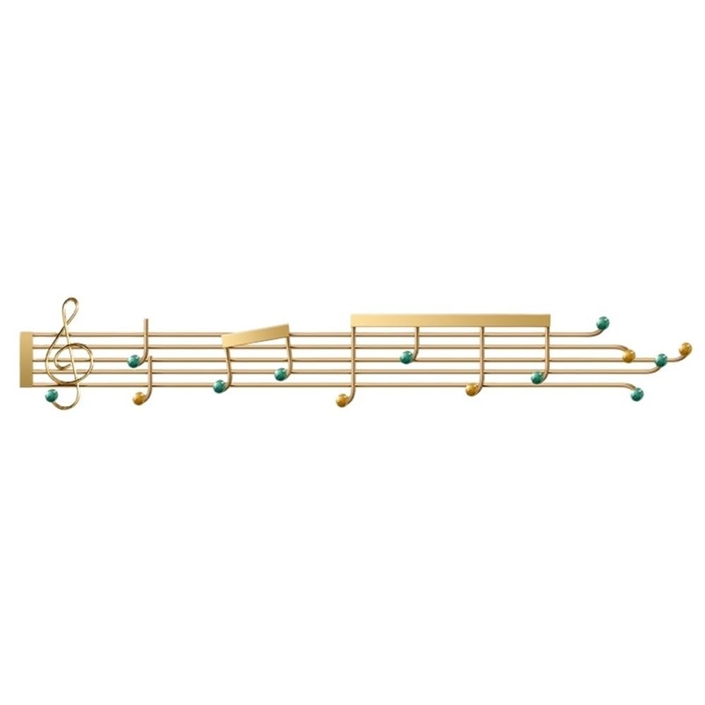 Zyyanshop Gold Wall Coat Rack Creative Entry Door Hooks Light Luxury Musical Note Hanging Clothes Rack No Hole Metal Wall Mounted Racks