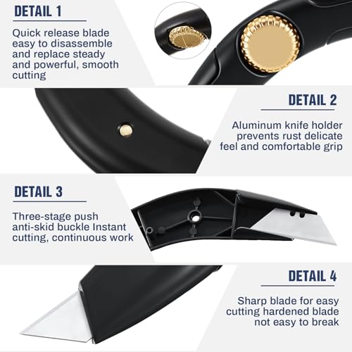 Image of WILLBOND 4 Pcs Black Navajas Para Roofing Fixed Blade Roofing Knife, Heavy Duty Utility Knife for Drywall, Vinyl, Carpet Cutting, Metal Roofings Tools with Replacement Hook Blades (Classic)
