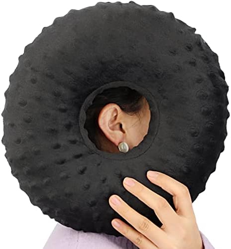 HapiPoppy Ear Piercing Pillows with Hole for Ear Pain Side Sleepers CNH Ear Guard Pressure Sore Pain Relief O-Shaped Sleeping Donut Pillow Tinnitus Inflammation Support Protector Minky Dot Black