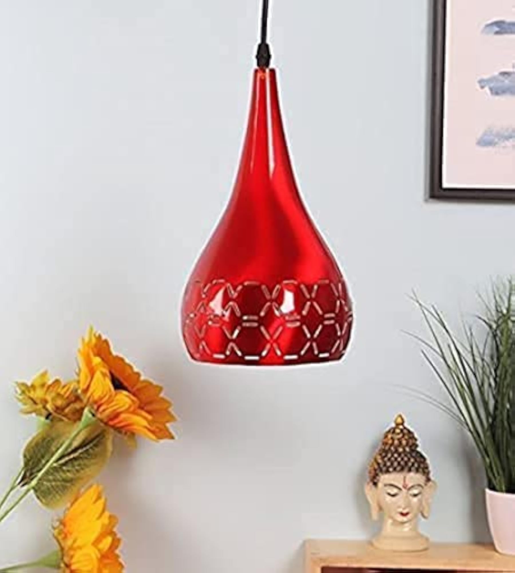 Metal Cut Hanging Ceiling Pendant Lamp with LED Color Changing Bulb