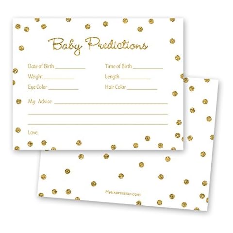 MyExpression.com 48 Cnt Gold Glitter Graphic Dots Baby Prediction Cards - White Cover