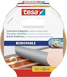 Tesa Biadesivo per Pavimenti Rimozione senza Residui - Nastro Biadesivo per Moquette, Pavimenti in Pvc - Nastro per Fissaggio Rinforzato in Tessuto, 10 m x 50 mm (Confezione da 5)