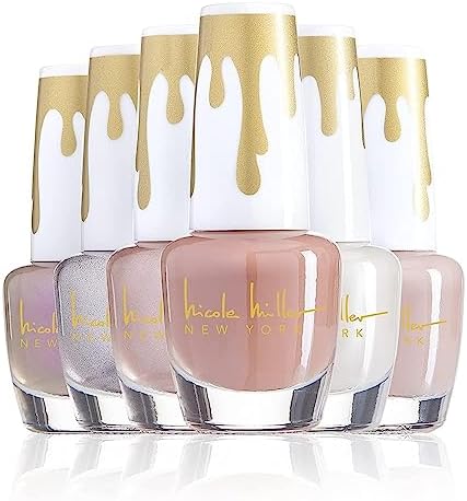 Nicole Miller Total Nudes Nail Polish Collection, Set of 6 Unique Glossy and Shimmery Nail Polish Colors for Women and Girls, Quick Dry Nail Polish
