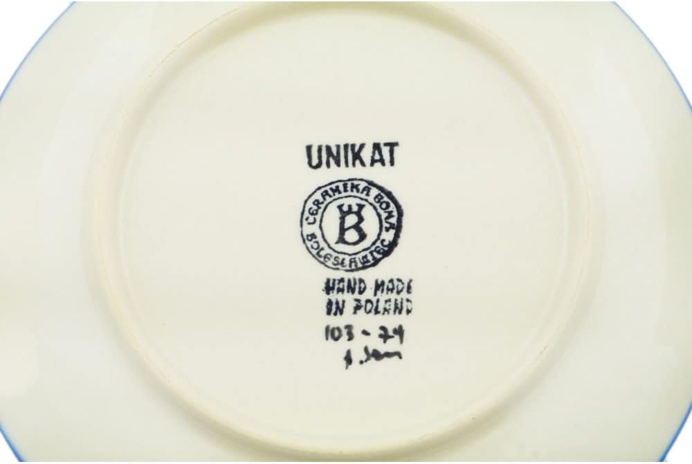 Polmedia Polish Pottery Set of 2 dessert plates UNIKAT - Primary Poppies Pattern Handmade in Boleslawiec Poland by Ceramika Bona + Certificate of Authenticity
