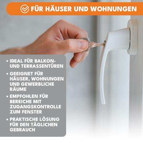KRUMAD Abschließbarer Fenstergriff Weiß, Fenstergriff mit Schlüssel und Druckknopf, Stabiler Aluminium Fenstergriff zur Kindersicherung und Einbruchschutz für Fenster und Balkontüren