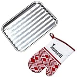 Cook Pan 34X24cm Grillpfanne aus Edelstahl, Grillplatte für Küche und Barbecue mit hitzebeständigem Grillhandschuh