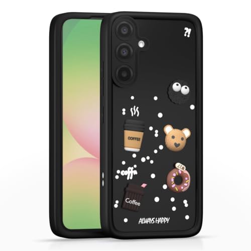 Image of Bintage Cute Fun Taddy Cartoon 3D Ball Bear Milk Donut Coffee Cup Silicon Case Full Body & Camera Protection Back Cover Compatible for Samsung Galaxy A56 5G - Black