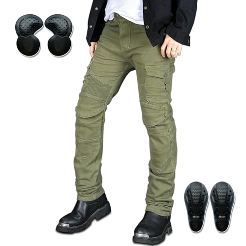 HOMDECR Pantalons De Moto Pour Hommes/femmes, Pantalons De Moto De Cyclisme, Jeans De Motard Extensibles, Pantalons De Moto Sportifs Avec Protections. (Vert,L)