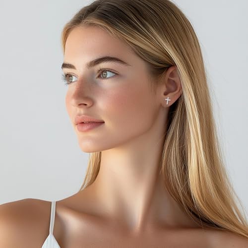 Agvana 0.32 Ct. Tw. Lab-Grown Diamond Cross Stud Earrings in Sterling Silver (D-E Color, VS Clarity) Fine Jewelry for Women Anniversary Birthday Gifts for Her2